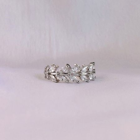 925 Sterling Silver Leafy Solitaire Adjustable Band Ring